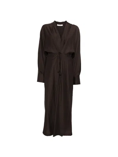 Tela Delta Tie-waist Midi Dress In Brown
