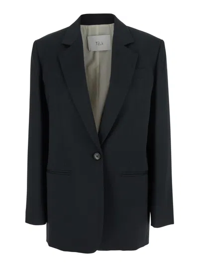 TELA DIVER BLACK SINGLE-BREASTED JACKET WITH NOTCHED REVERS IN WOOL BLEND WOMAN