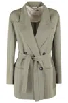 Tela Double-breasted Linen Blend Blazer With Removable Waist Tie