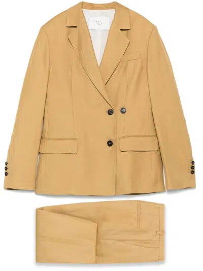 Tela Double-breasted Suit In Brown