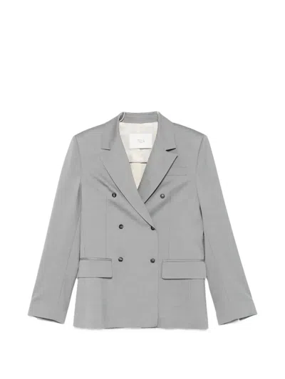 Tela Double-breasted Blazer In Gray