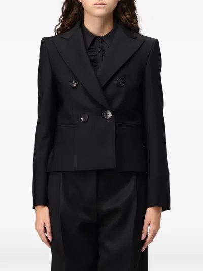 Tela Double-breasted Wool Blazer In Black