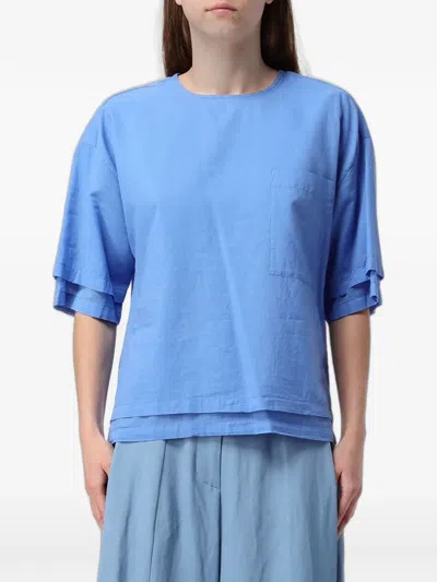 Tela Drop-shoulder Short-sleeve Blouse In Blue