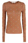 Tela Elegant Long-sleeved Sweater With Rhinestone Application In Brown