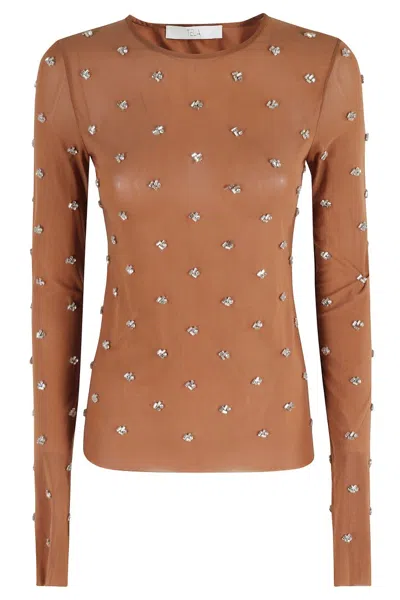 TELA ELEGANT LONG-SLEEVED SWEATER WITH RHINESTONE APPLICATION