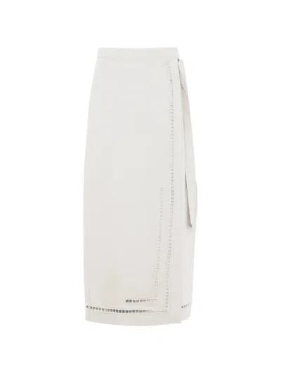 Tela Embroidered Wrap Midi Skirt In White