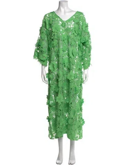 Pre-owned Tela Floral Print Long Dress In Green