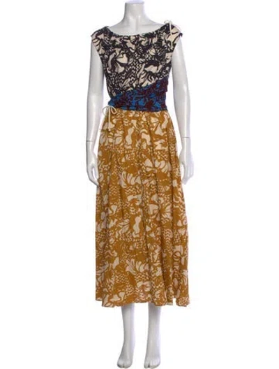 Pre-owned Tela Floral Print Long Dress In White