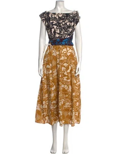 Pre-owned Tela Floral Print Midi Length Dress In White