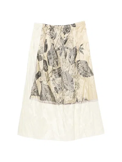 Tela Floral Print-panel Midi Skirt In Brown