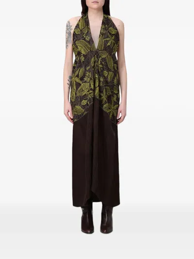 Tela Floral-print Halterneck Dress In Brown