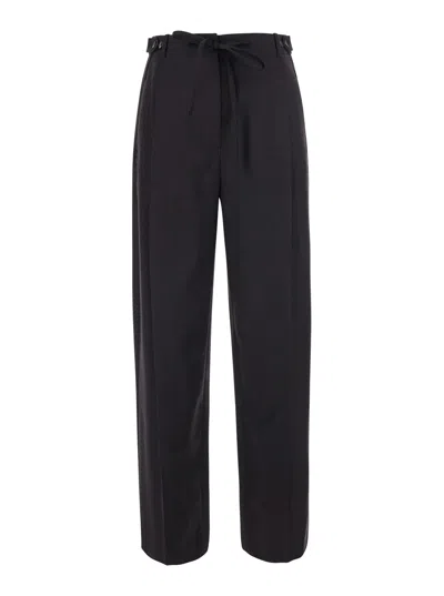 Tela 'fox' Front Drawstring Wool Pants With Side Button Closure For Women In Brown