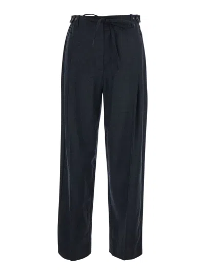 Tela 'fox' High-waist Wool-blend Drawstring Pants With Side Button Closure In Grey