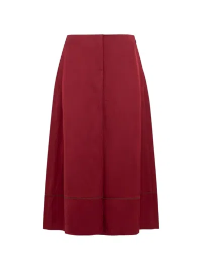 Tela Frayed-edge A-line Midi Skirt In Red