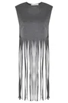 Tela Fringe Detail Canvas Top In Gray