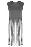 Tela Fringe Detail Canvas Top In Gray