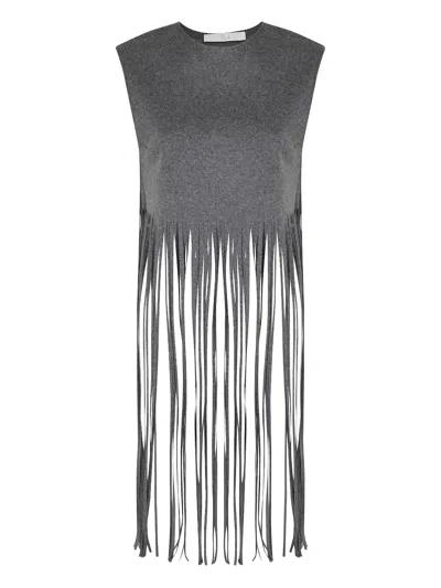 Tela Fringed-hem Tank Top In Gray
