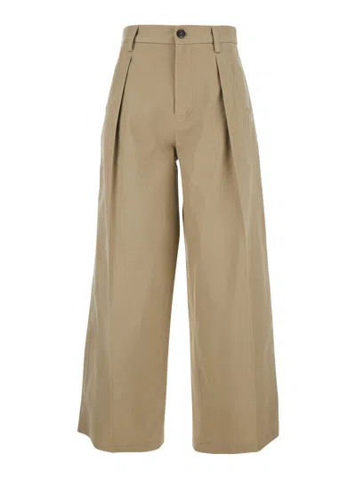 Tela Front-pleated Cotton Trousers In Nude