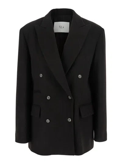 TELA FROST BROWN DOUBLE-BREASTED JACKET WITH PEAK REVERS IN WOOL WOMAN