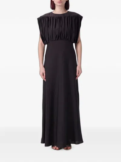 Tela Gathered Sleeveless Maxi Dress In Black