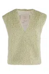 Tela V-neck Teddy Effect Canvas Vest In Green
