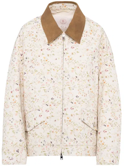 Tela Neutral Giubbino Bubble Boxy Floral Jacket In Blue