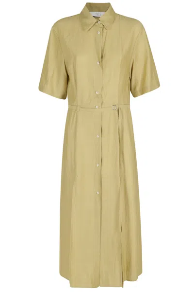 Tela Green Cherry Buttoned Belted Linen-blend Maxi Dress In Brown