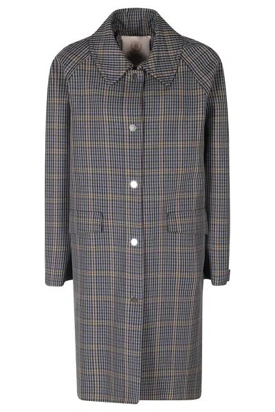 Tela Grey Black Wool-blend Checkered Long Coat In Multi