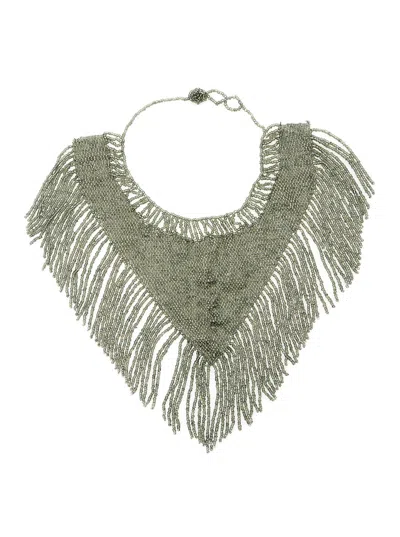 Tela Grey Necklace With Scarf Design Decorated With Beads In Mixed Glass And Metal Woman