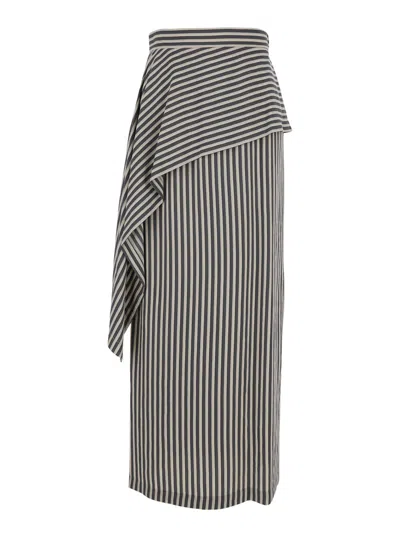 Tela Grey Skirt With Striped Motif And Asymmetrical Design In Viscose Woman In Multi