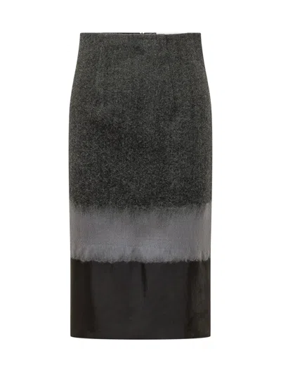 Tela Herringbone Midi Skirt With Sheer Hem In Fantasia