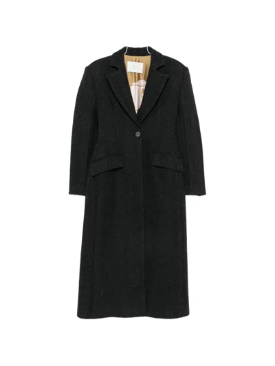 Tela Herringbone Single-breasted Coat In Black