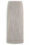Tela High-waisted Midi Skirt With Contrasting Piping In Gray
