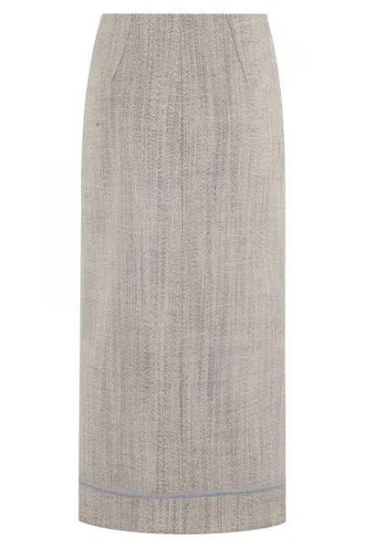 Tela High-waisted Midi Skirt With Contrasting Piping In Gray