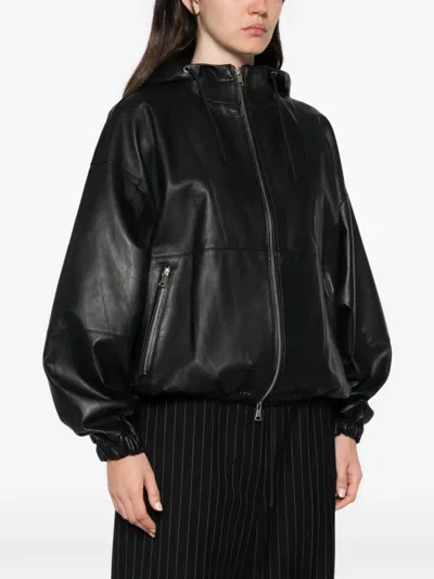 Tela Hooded Leather Jacket In Black