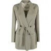 Tela Double-breasted Linen Blend Blazer With Removable Waist Tie In Multicolor