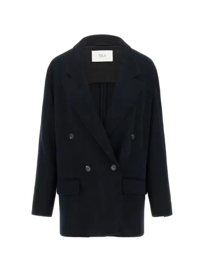 Tela Jula Double-breasted Blazer In Blue