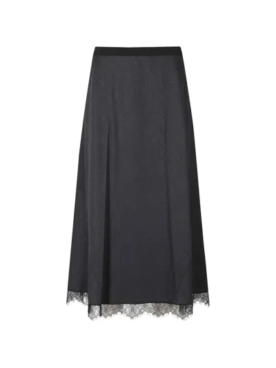 Tela Lace-trim Panelled Midi Skirt In Gray