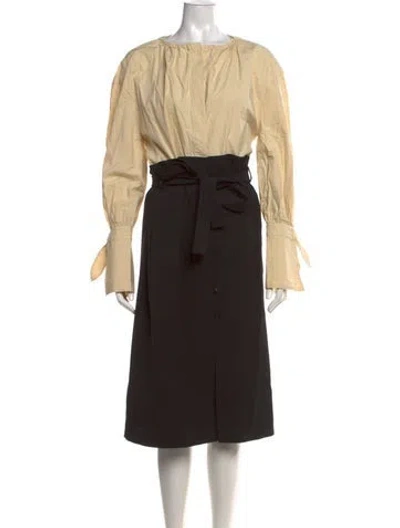 Pre-owned Tela Lambskin Midi Length Dress In Black/neutrals