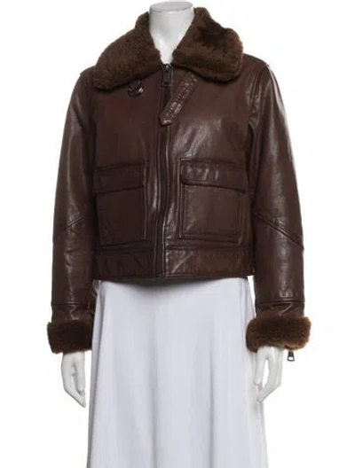 Pre-owned Tela Leather Bomber Jacket In Brown