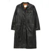 Tela Button-fastening Leather Coat In Black
