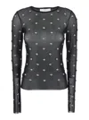 Tela Sheer Long-sleeve Sweater With Rhinestone Embellishments In Black
