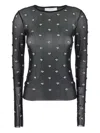 Tela Sheer Long-sleeve Sweater With Rhinestone Embellishments In Black