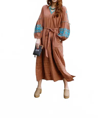 Tela Luxury Mercantile Little Rusty Embroidered Dress In Brown