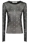 Tela Sheer Long-sleeve Sweater With Rhinestone Embellishments In Black