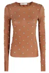 Tela Elegant Long-sleeved Sweater With Rhinestone Application In Brown