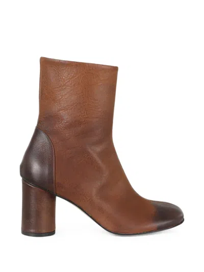 Tela Mavis Leather Ankle Boots In Brown