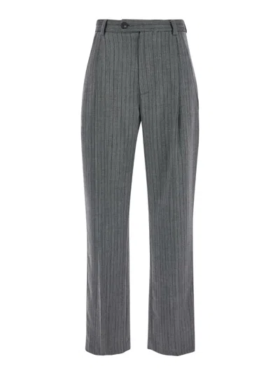 TELA 'MIA' GREY PANTS WITH BELT LOOPS AND ALL-OVER STRIPED MOTIF IN WOOL BLEND STRETCH WOMAN 