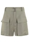 Tela Military Green Linen Blend Shorts With Hidden Closure