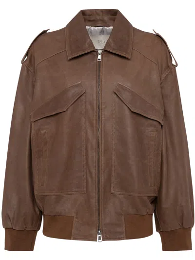 Tela Flap-pocket Bomber Jacket In Brown